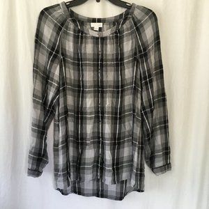 J. Jill Plaid Button Up Scope Neck Blouse Sz Small